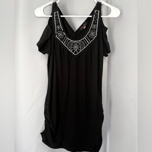 Black Embellished Cold-Shoulder Women's Top